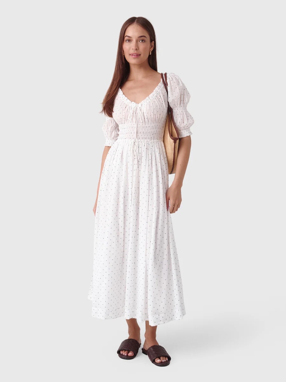 Doen ISCHIA DRESS SALT FLOCK DOT White Dress XS NWOT - Picture 2 of 7